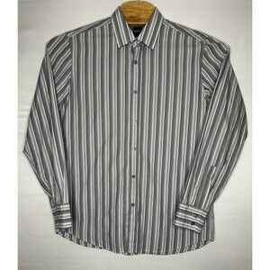 BOSS Hugo Boss Regular Fit Gray Striped Button Up‎ Shirt Men’s Size Large